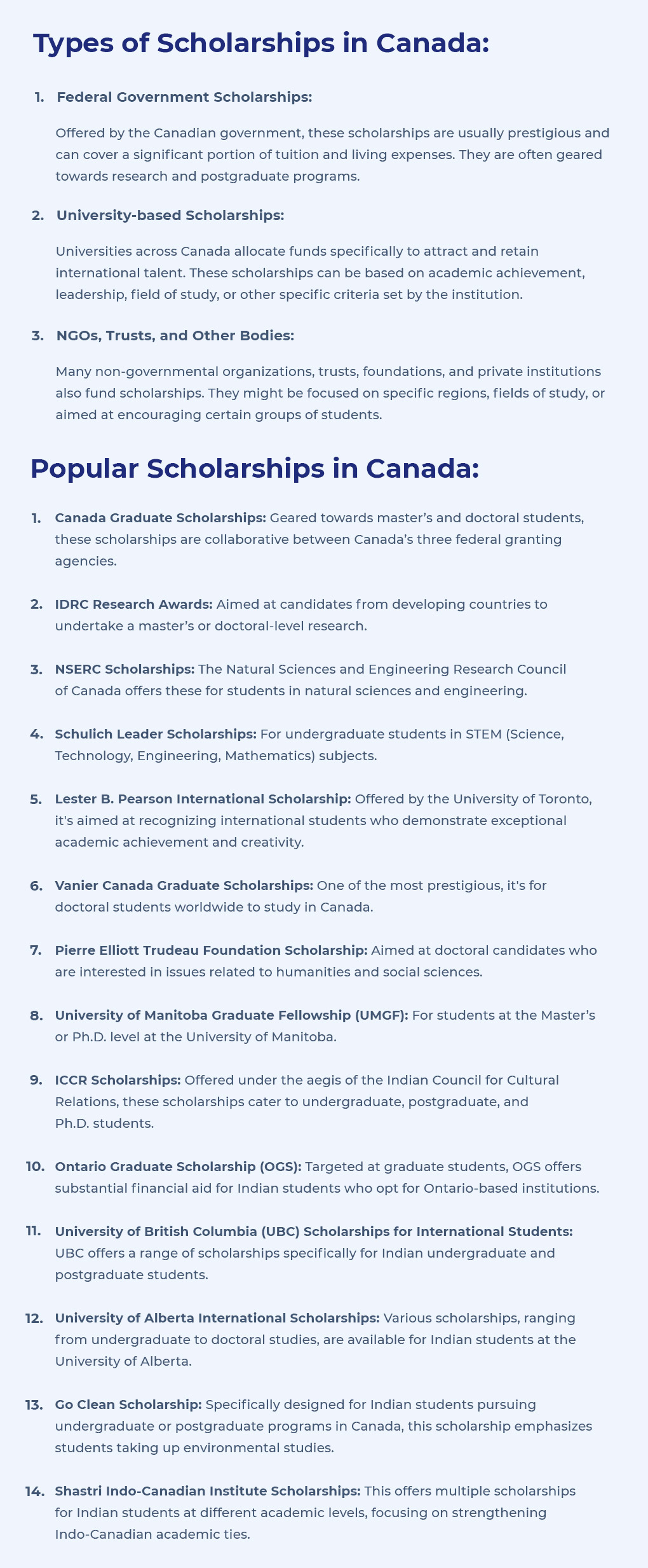 Types of Scholarships in Canada