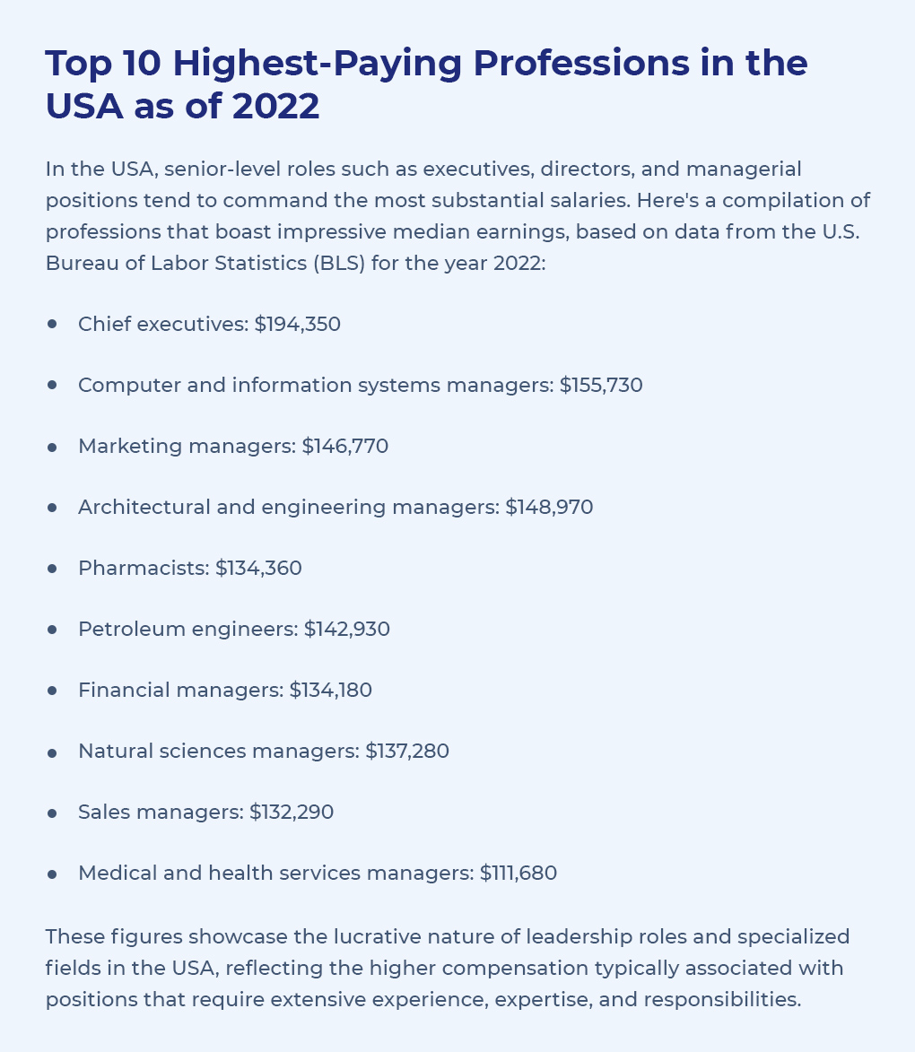 Top 10 Highest-Paying Professions in the USA as of 2022 